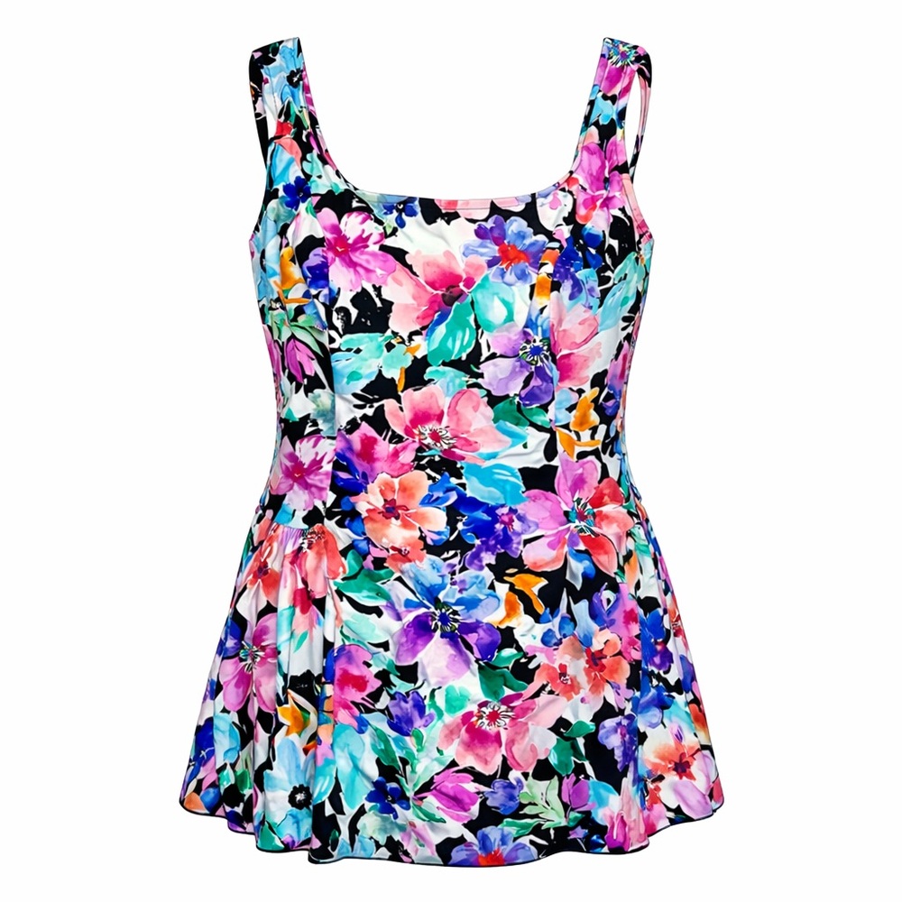 NWT Maxine of Hollywood One-Piece Swim Dress Skirt Floral Tummy Control 16W - Picture 3 of 14
